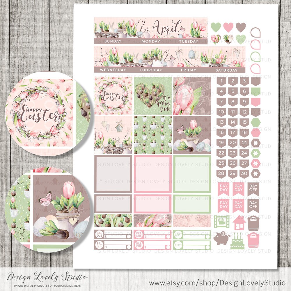 Happy Planner April Monthly Kit, April Happy Planner Printable Stickers ...