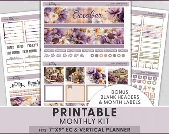 October Fall Harvest Printable Planner Stickers, Erin Condren Monthly Kit, Figs And Grapes, Any Month Included, MV304