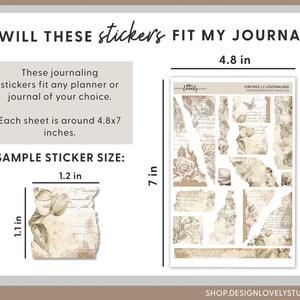 Printable Vintage Torn Paper Stickers, Floral Ephemera Stickers for Shabby Chic Junk Journal, Scrapbooking, Bullet Journal, Planner, JS133 image 3