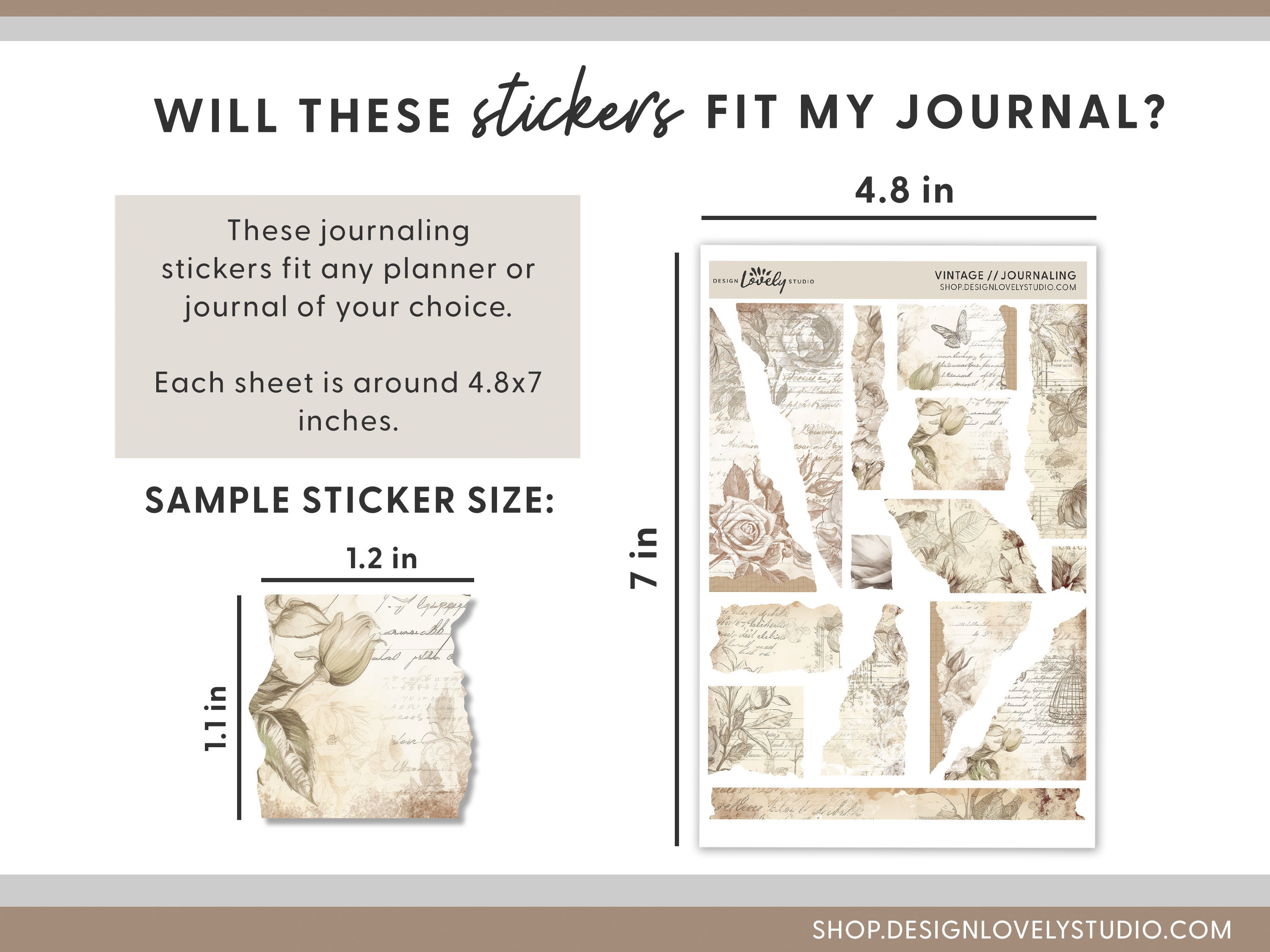Printable Vintage Torn Paper Stickers, Floral Ephemera Stickers for ...