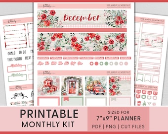 Kit mensual de diciembre imprimible, pegatinas del planificador de Navidad, kit de pegatinas mensuales de diciembre, pegatinas del planificador imprimibles, Erin Condren, MV241