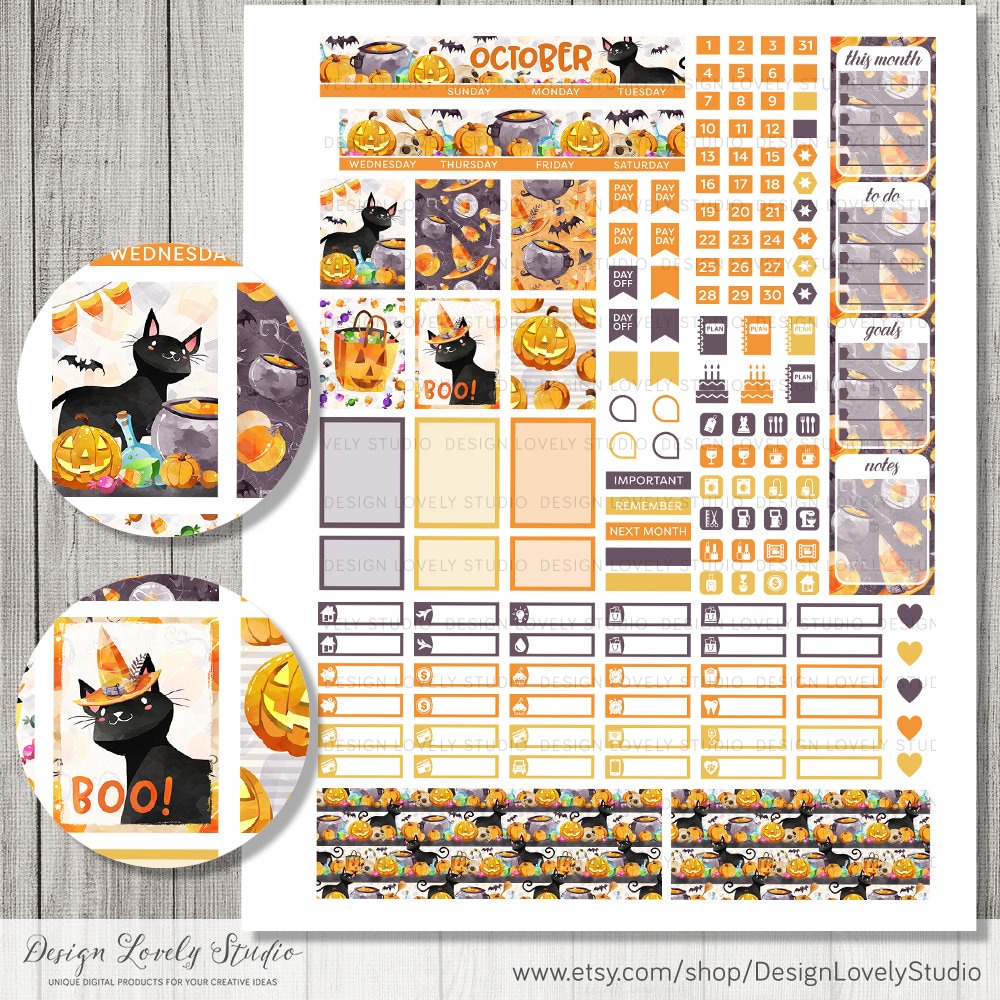 Printable OCTOBER Monthly Stickers Kit, Printable Halloween Planner ...