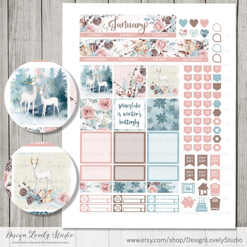 Printable JANUARY Planner Stickers Kit Happy Planner January | Etsy