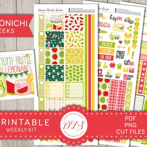 Kit de pegatinas imprimibles HOBONICHI WEEKS, pegatinas del planificador de limonada, kit de pegatinas semanales, pegatinas del planificador de frutas, archivos cortados, HO148