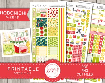 Printable HOBONICHI WEEKS Stickers Kit, Lemonade Planner Stickers, Weekly Stickers Kit, Fruit Planner Stickers, Cut Files, HO148