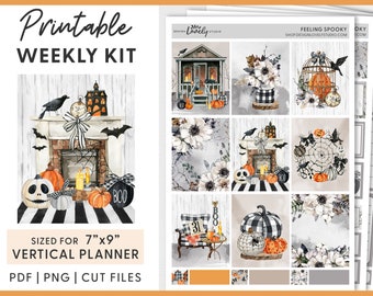 Halloween Planner Stickers, Printable Planner Stickers, October Planner Printable, Weekly Stickers Kit, Vertical Planner Stickers, VS217
