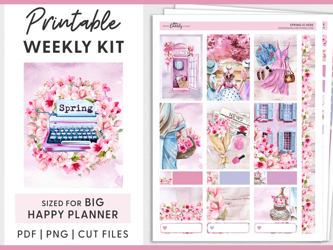 Spring Weekly Planner Stickers Kit, Big Happy Planner Stickers, Cherry ...