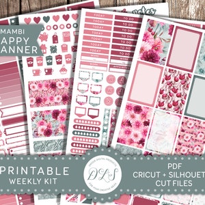 Glücklich Planner Aufkleber, wöchentlich Planner Kit, druckbare Sticker, Blumen-Aufkleber, Floral Planer, Mambi Planer, schneiden Dateien HP107