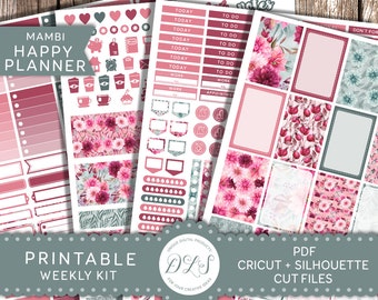 Happy Planner Stickers, Weekly Planner Kit, Printable Planner Stickers, Flower Stickers, Floral Planner, Mambi Planner, Cut Files  HP107