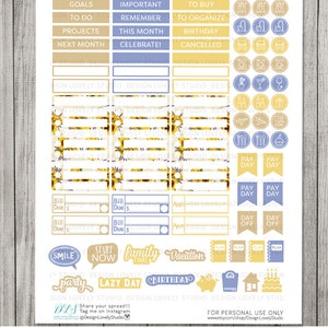 SUNFLOWERS Printable Planner Stickers, Big Happy Planner Stickers ...