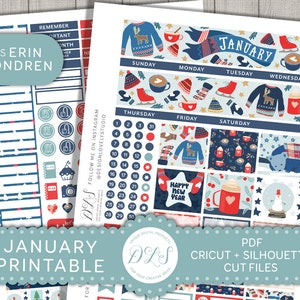 January Monthly Kit, January Planner Stickers, Printable Planner Stickers, January Stickers for Erin Condren, New Year Planner, MV116