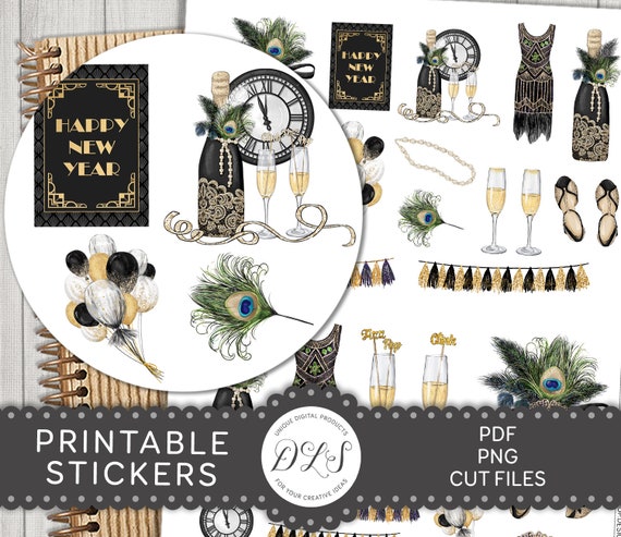 Printable New Year Planner Stickers, New Year Scrapbook Stickers, New  Year's Eve Decorative Stickers, Glam Party Planner Stickers, DS139 