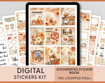 Fall Digital Planner Stickers, Autumn Goodnotes Stickers, October Stickers, Pre-cropped Stickers, Ipad Stickers, Pumpkin Spice, Orange,DG164
