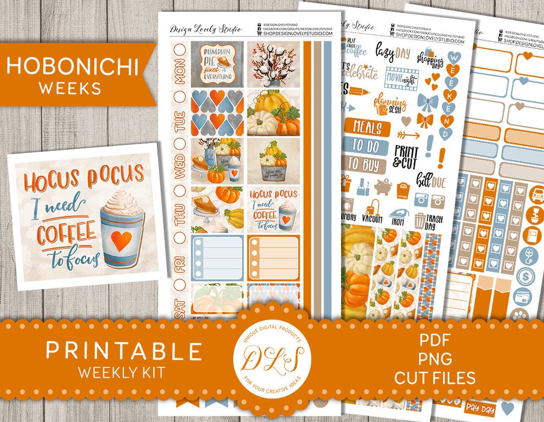 Printable HALLOWEEN Planner Stickers, HOBONICHI Weeks Stickers Kit ...