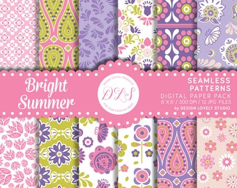 Bright Floral Digital Paper, Colorful Floral Patterns, Flower Scrapbook Paper, Summer Digital Paper, Paisley Digital Paper, Printable, DP122