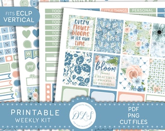 Printable FLORAL Planner Stickers, Printable Weekly Stickers Kit, fits Erin Condren Vertical, Spring Planner Stickers, Cut Files, VS182