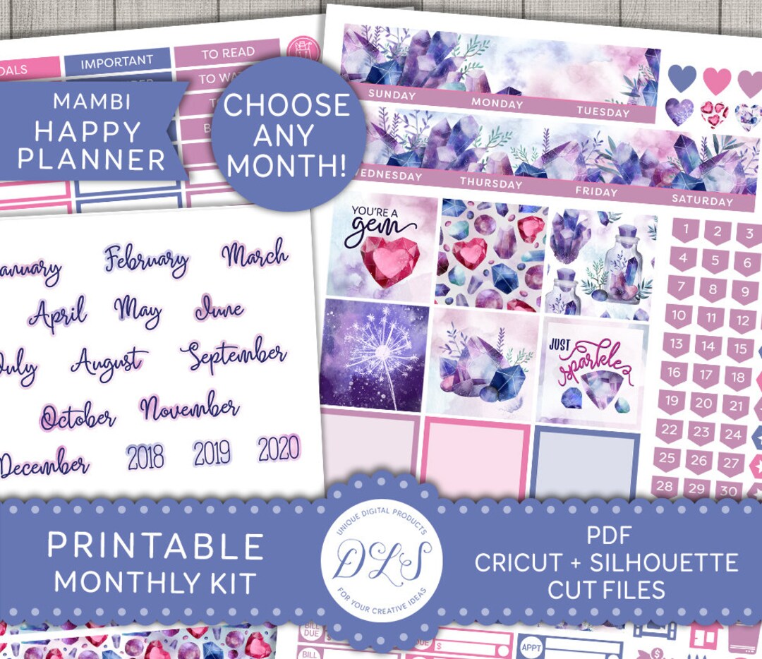 Classic Happy Planner Printable Stickers, Monthly Planner Stickers Kit ...