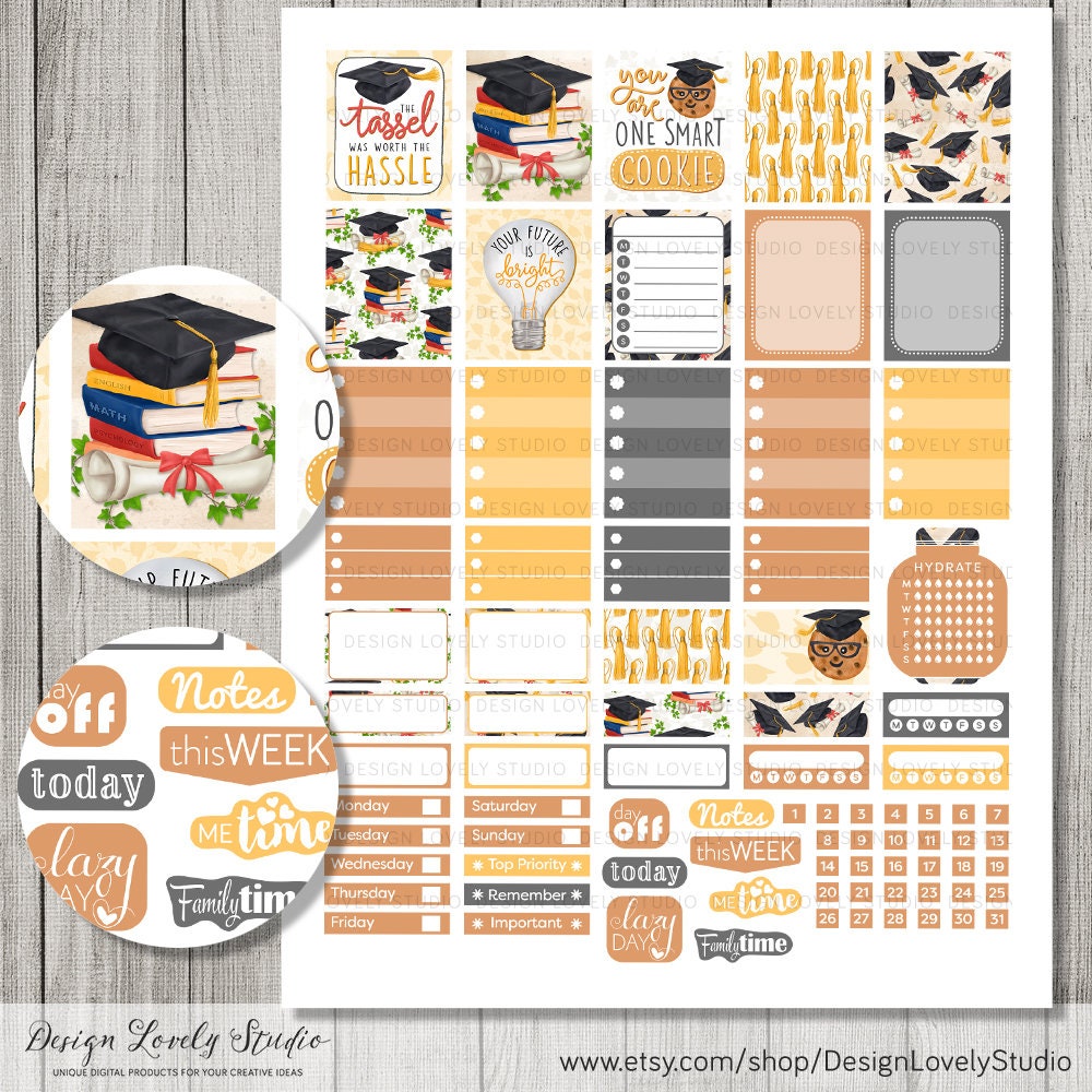 Mini Happy Planner Graduation Stickers, Graduation Stickers Kit