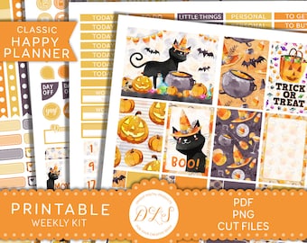 KIT d'autocollants de planificateur d'HALLOWEEN, kit hebdomadaire d'automne heureux de planificateur, autocollants d'Halloween imprimables, kit hebdomadaire d'octobre, fichiers coupés, HP172