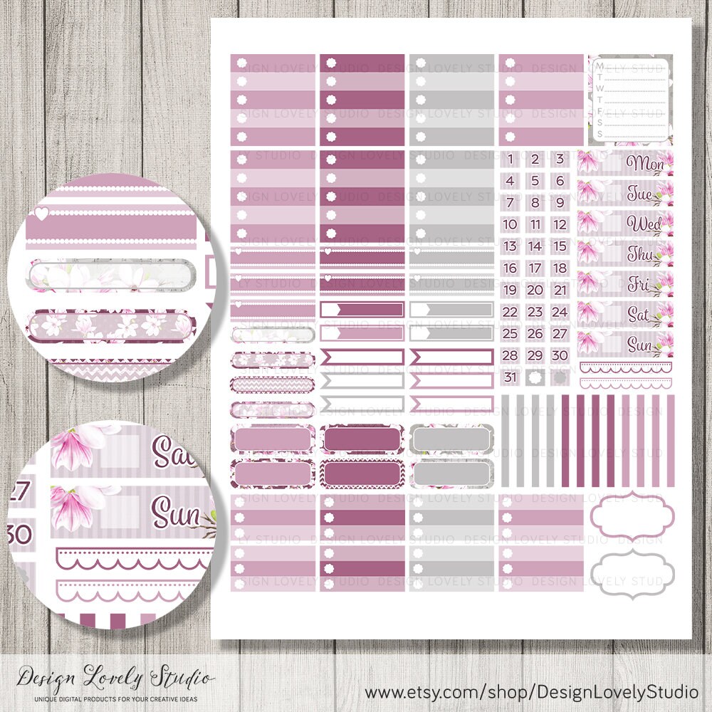 Printable Planner Stickers Kit ECLP Horizontal Stickers | Etsy