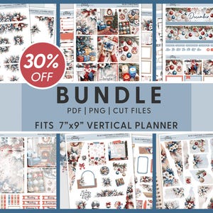 Bundel afdrukbare kerstplannerstickers, maandstickers december, winterstickers, wekelijkse stickerkit, dagboekstickers, BV128