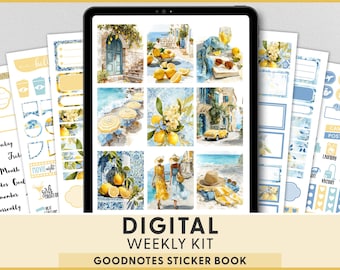 Adesivi digitali con limoni per agenda, kit di adesivi settimanali per GoodNotes iPad, adesivi estivi per agenda, spiaggia e Mediterraneo, DG202