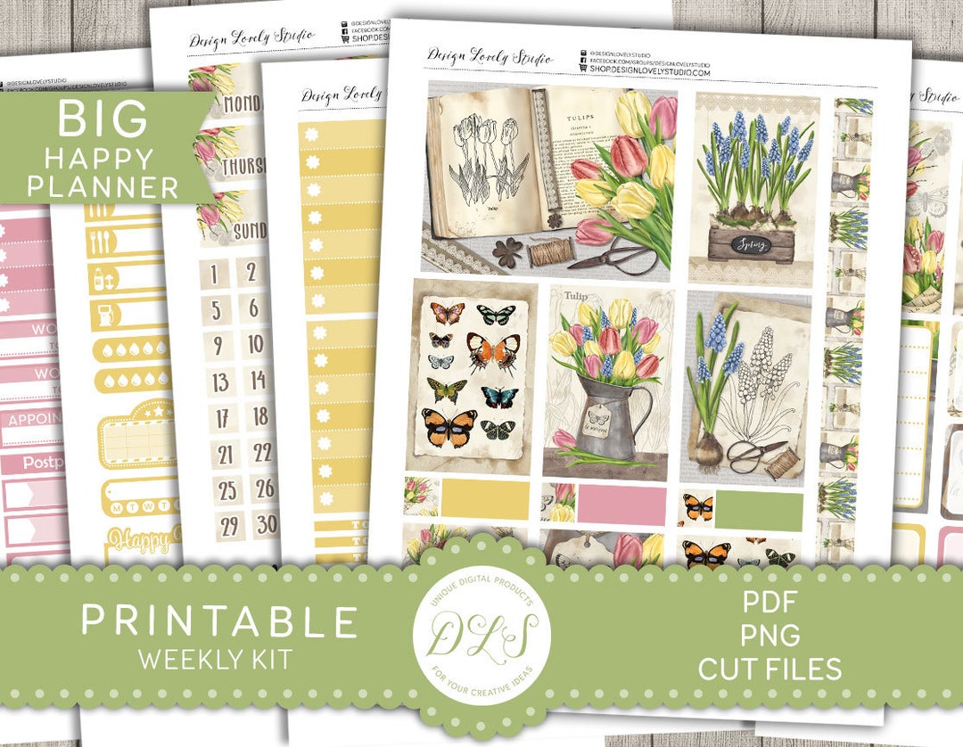 SPRING Planner Stickers Kit, Printable Big Happy Planner Spring ...