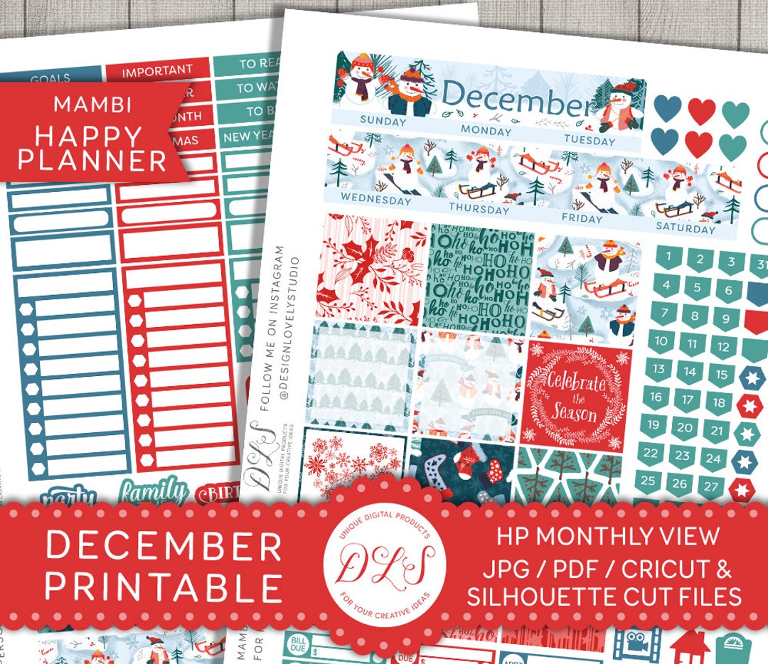 Happy Planner December Monthly Kit, December Planner Stickers ...