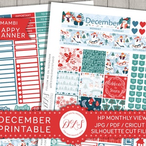 Gelukkig Planner December maandelijkse Kit, December Planner Stickers, afdrukbare gelukkig Planner December Stickers, Mambi December Stickers, HPMV110