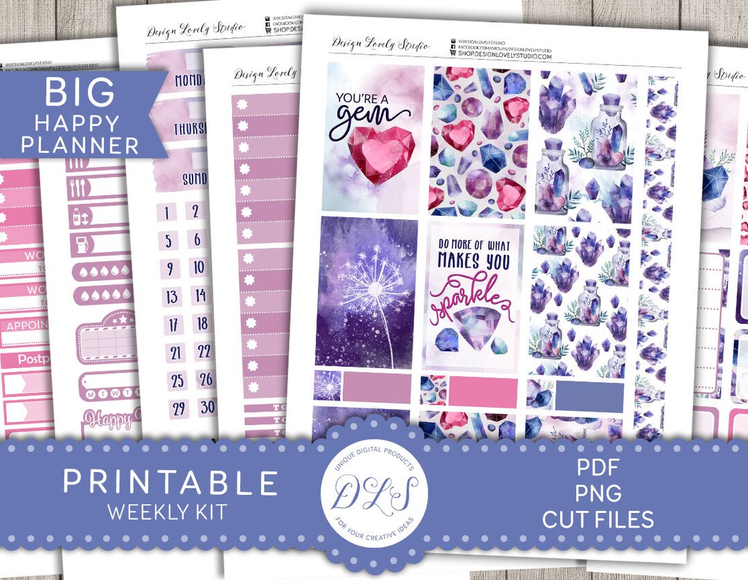 PRINTABLE Big Happy Planner Stickers Kit, Gems Planner Stickers ...