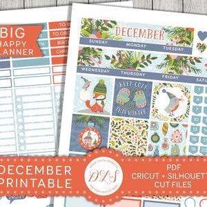 December Big Happy Planner Kit, December afdrukbare maandelijkse Kit, Big Happy Planner December, Big Happy Planner Kerststickers, BM105