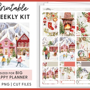 Kerst Planner Stickers, Big Happy Planner Stickers Kit, December Weekly Stickers Kit, Winter Planner Stickers, Cut Files, BW196