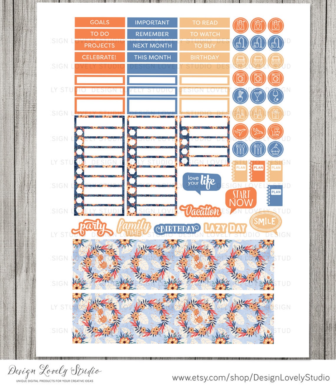 Happy Planner Monthly PRINTABLE Stickers Floral Planner | Etsy