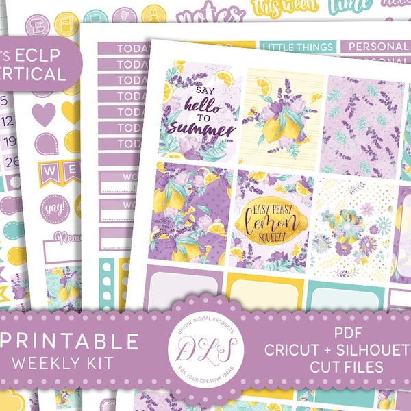Weekly Planner Printable, Summer Planner Stickers, Lemon Planner Stickers, Printable Weekly Kit, ECLP Vertical Weekly Kit, Cut Files, VS147