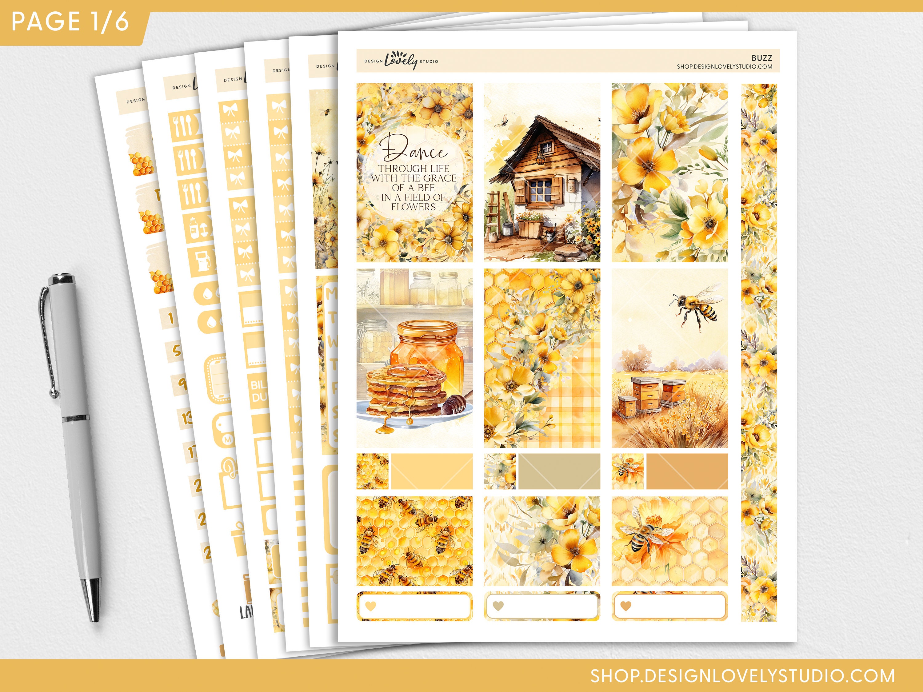 Honey Bee Printable Planner Stickers, Big Happy Planner Stickers ...