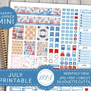July Mini Happy Planner, July Monthly View Stickers, July Monthly Stickers Kit, Mini Happy Planner Monthly, Monthly Printable Kit, MM114
