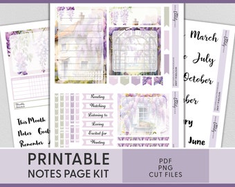 Printable April Notes Page Kit, May Notes Page Stickers, Printable Spring Planner Stickers, Dashboard Stickers, Wisteria Stickers, ECN263