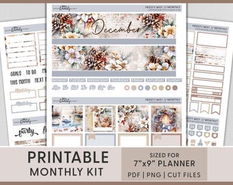 Kit mensual de diciembre, pegatinas para planificador de diciembre, kit de pegatinas mensuales de diciembre, pegatinas navideñas, pegatinas imprimibles para planificador, MV260