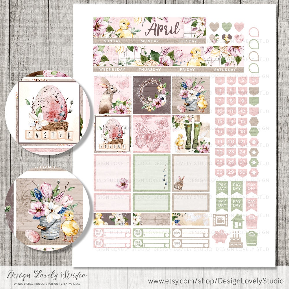April Printable Happy Planner Stickers, Easter Planner Stickers, HP ...