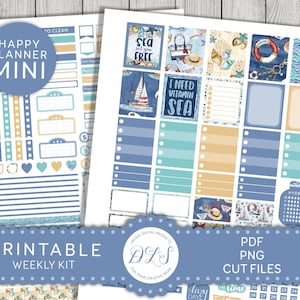 Printable Beach Planner Stickers, Mini Happy Planner Stickers Kit, Nautical Planner Stickers, Summer Planner Stickers, Cut Files, MW157