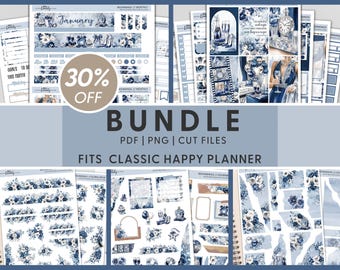Printable New Year's Eve Planner Stickers Bundle, January Monthly Stickers, Weekly Sticker Kit, Journaling Winter, Happy Planner, BH130