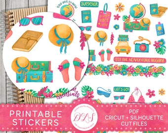 Summer Vacation Planner Stickers, Travel Planner Stickers, Beach Stickers, Printable Planner Stickers, Summer Holiday Stickers, DS124