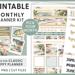 Monthly Planner Stickers, June Planner Stickers, August Planner Stickers, July Planner Stickers, Happy Planner Stickers, Cut Files, HPMV223