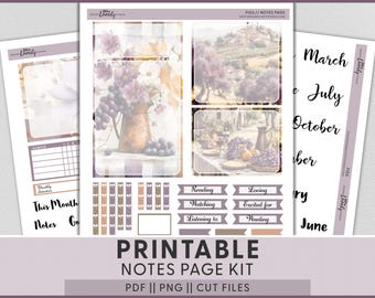 Fall Harvest Printable Planner Stickers, Erin Condren Notes Page Kit, Figs And Grapes, Tuscan Countryside, ECN321