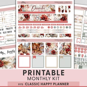 Christmas Market Printable Planner Stickers, December Monthly Kit For Happy Planner, Hot Cocoa, Snow Globe and Twinkle Lights, HPMV286