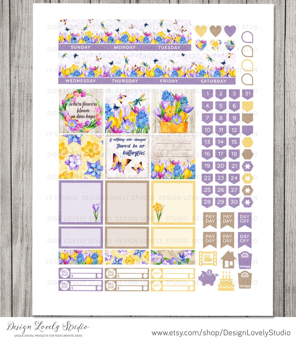 Printable FLORAL Monthly Planner Stickers, Classic Happy Planner ...