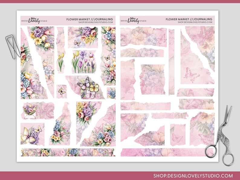 Printable Spring Torn Paper Stickers, Ripped Paper Stickers, Floral ...