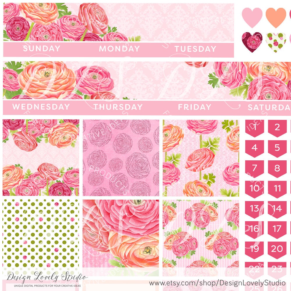 Big Happy Planner Printable Stickers, Floral Planner Stickers Printable ...
