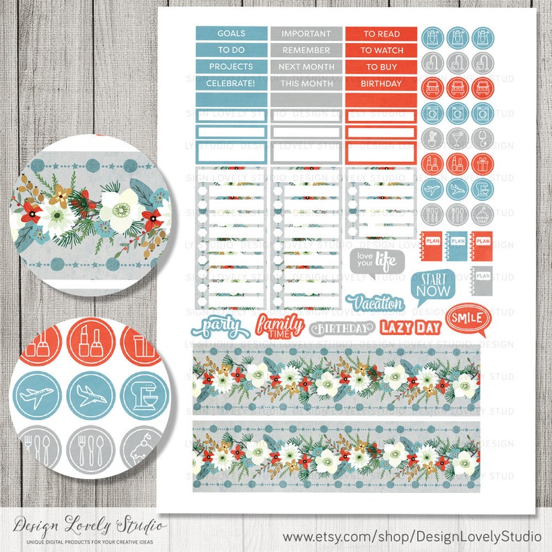 Printable December Stickers Kit Happy Planner December | Etsy