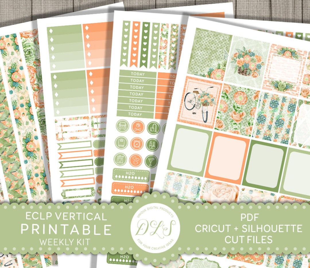 ECLP Vertical Stickers, Weekly Planner Kit for Erin Condren, Printable ...